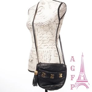 Vintage leather black & gold small crossbody bag